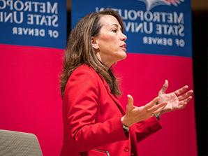 President Davidson giving speech on a stage